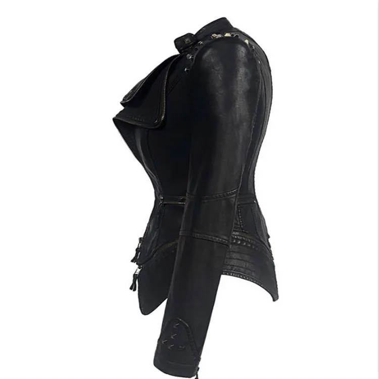 Hot Selling Tailcoat Slim Fit Waist Pu Versatile Jacket with Multiple Colors of Rivets Leather Jacket