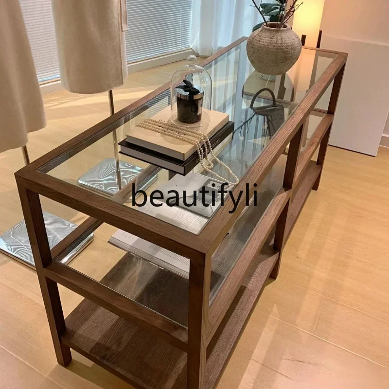 Clothing store All solid wood Zhongdao cabinet shelf display Middle table Jewelry display stand Glass