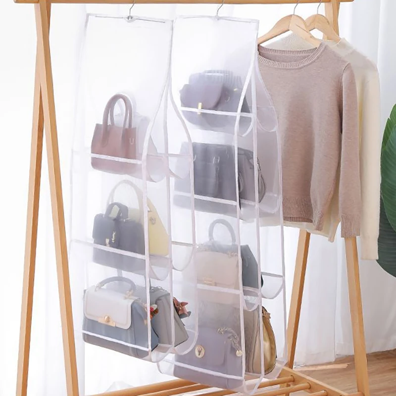 Double Side Transparent Six Layer Hanging Storage Bag Bedroom Closet Dust Proof Organizer Bag