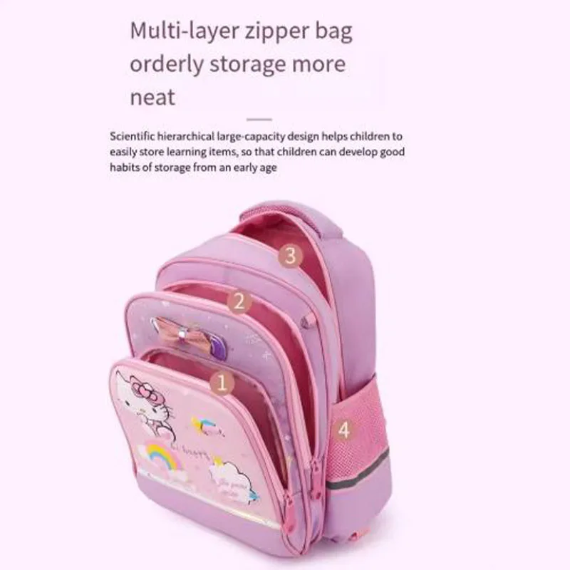 Zaino da scuola per trolley Kawaii Anime Hello Kitty Zaino per studenti con ruote Regalo per ragazza impermeabile portatile di grande capacità