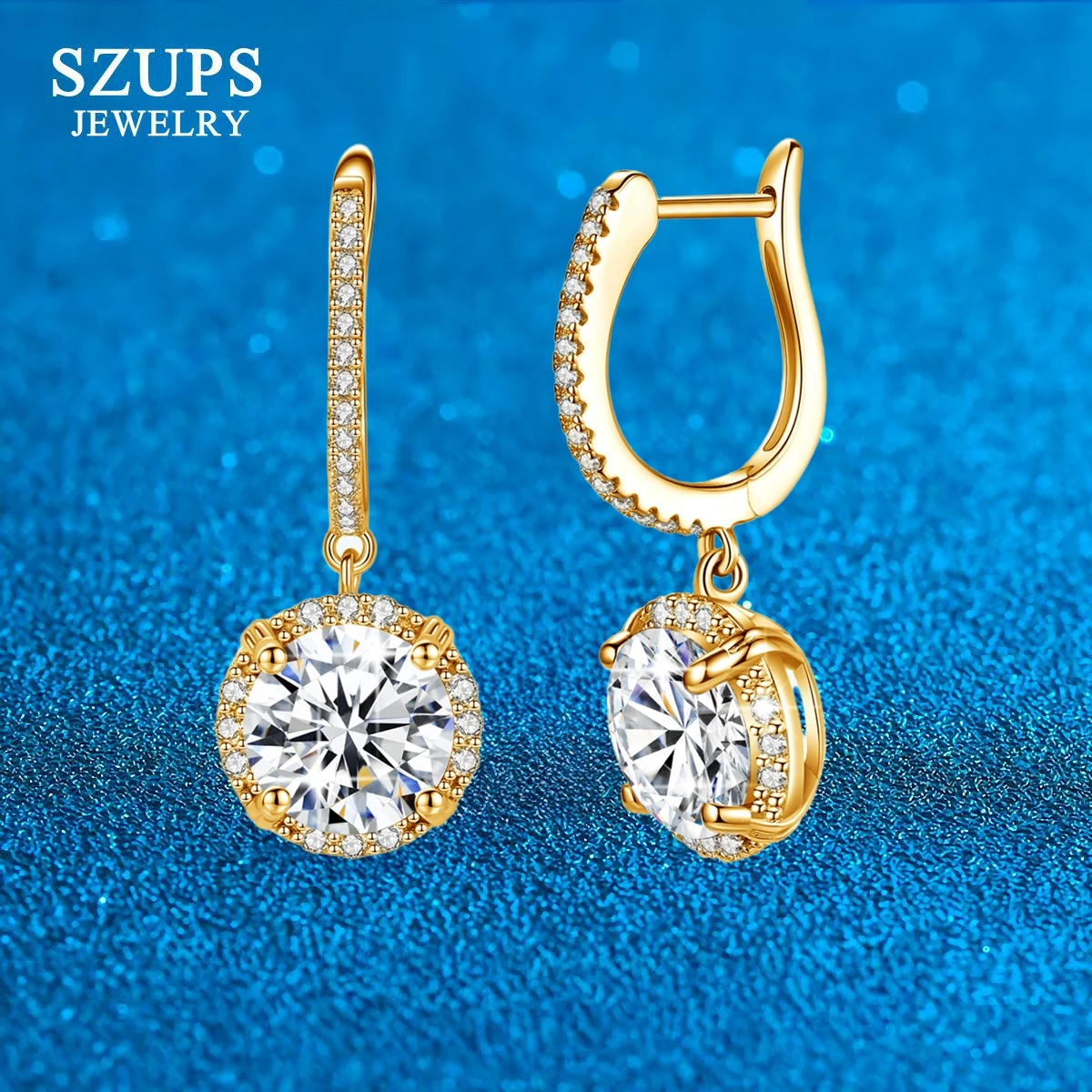 

Minimalist Hook Earrings with 2CT Round Moissanite Pendant for Women 925 Sterling Silver Lady's Ear Accessories Daily Jewelry