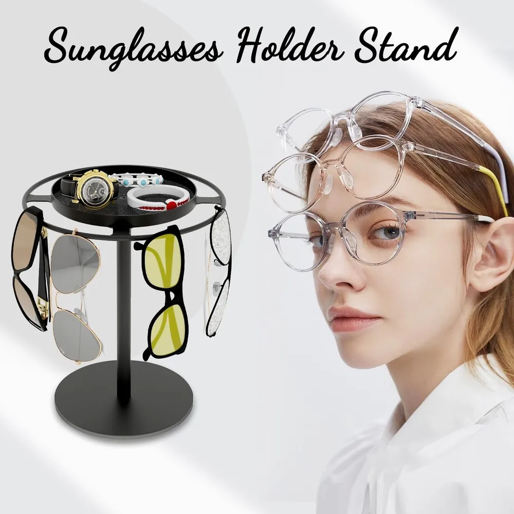 

Rotating Sunglass Organizer Eye Glass Display Stand 360-Degree Rotation With Tray Jewelry Storage Organizer Detachable Home