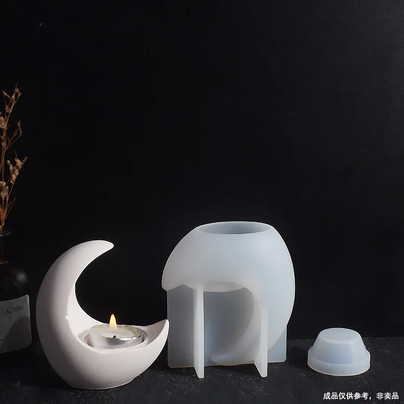 Plaster Moon Candlestick Mold Half Moon Scented Plaster Candle Base Mirror Drip DIY Silicone Moulds