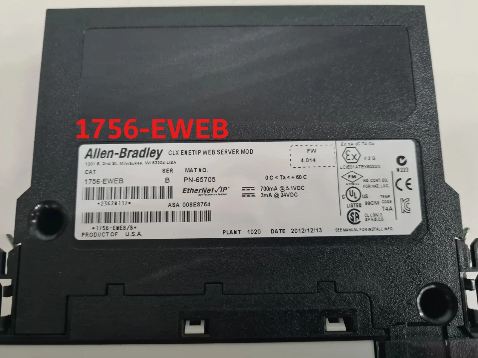 

Used For Allen Bradley ControlLogix system Communication Module 1756-EWEB