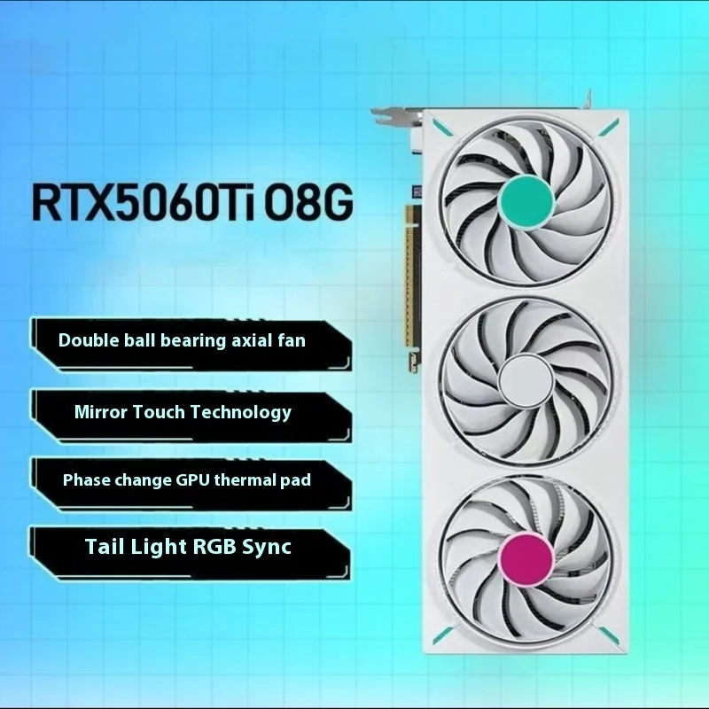 Nowa karta graficzna Rtx 5060 Ti O8g Gddr7 z podświetleniem RGB, anime, podkładka termiczna, biało-zielona, do gier FPS, akcesoria do obudowy PC, karta graficzna