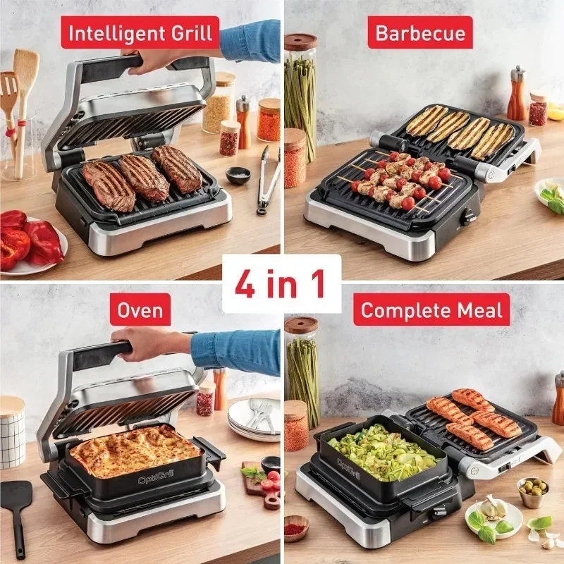 Indoor Electric Grill Stainless Steel Multiple Automatic Cooking Modes Smart Grill Non-stick Removable Plate