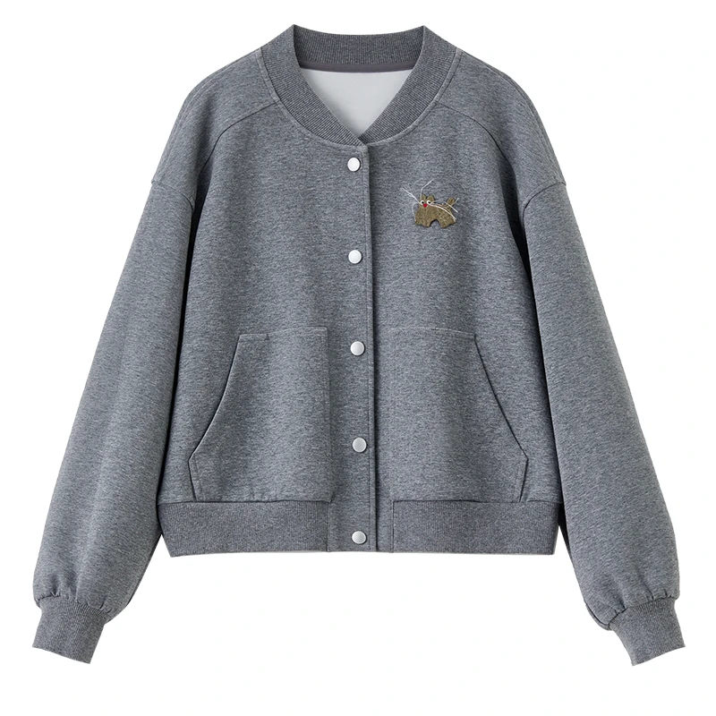 SENTUBILA Women's Jackets 2025 Autumn Casual Knit Cardigan Baseball Jacket Ribbed Collar Loose Long Sleeve Short Coat 153WE2051