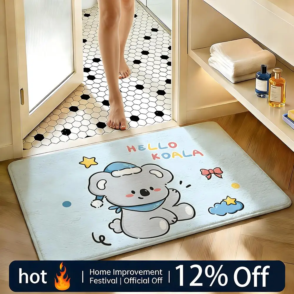 Soft Absorbent Non-Slip Rug Animal Koala Floor Mat Home Decor Doormat Bedroom Floor Mat Shower Carpet