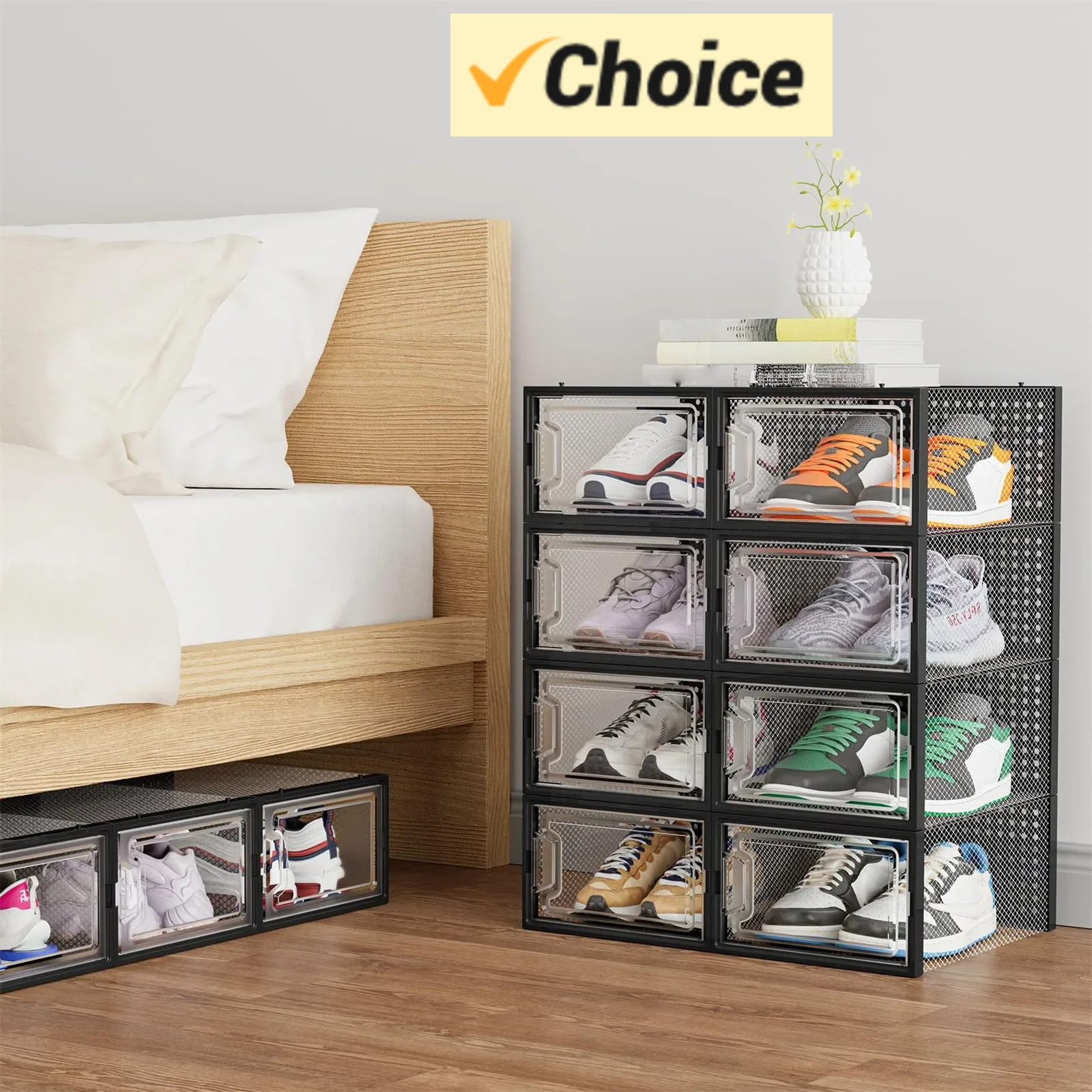 12 Pack Shoe Storage Box,Shoe Organizer For Closet,Clear Plastic Stackable Shoe Box,Foldable Shoe Rack Shoe Organizer For Closet