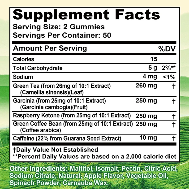 Green Tea Gummies - Improves Digestion, Energy Metabolism, Appetite Suppressant, Weight Management