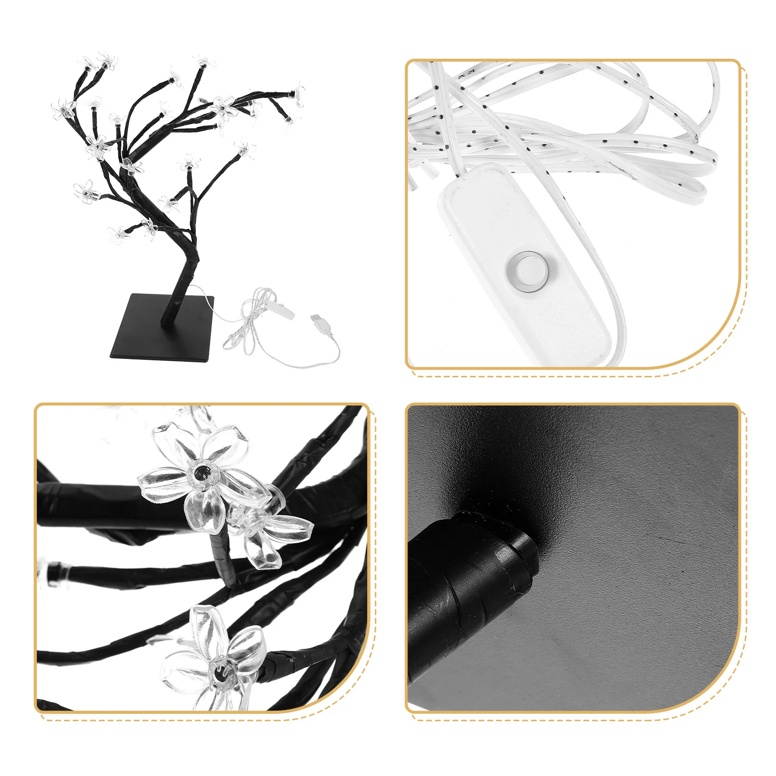 

1Pcs Fiber Optic Flower Tree Light Black Table Lamp Creative Lighting for Wedding Home Bedroom USB Decor