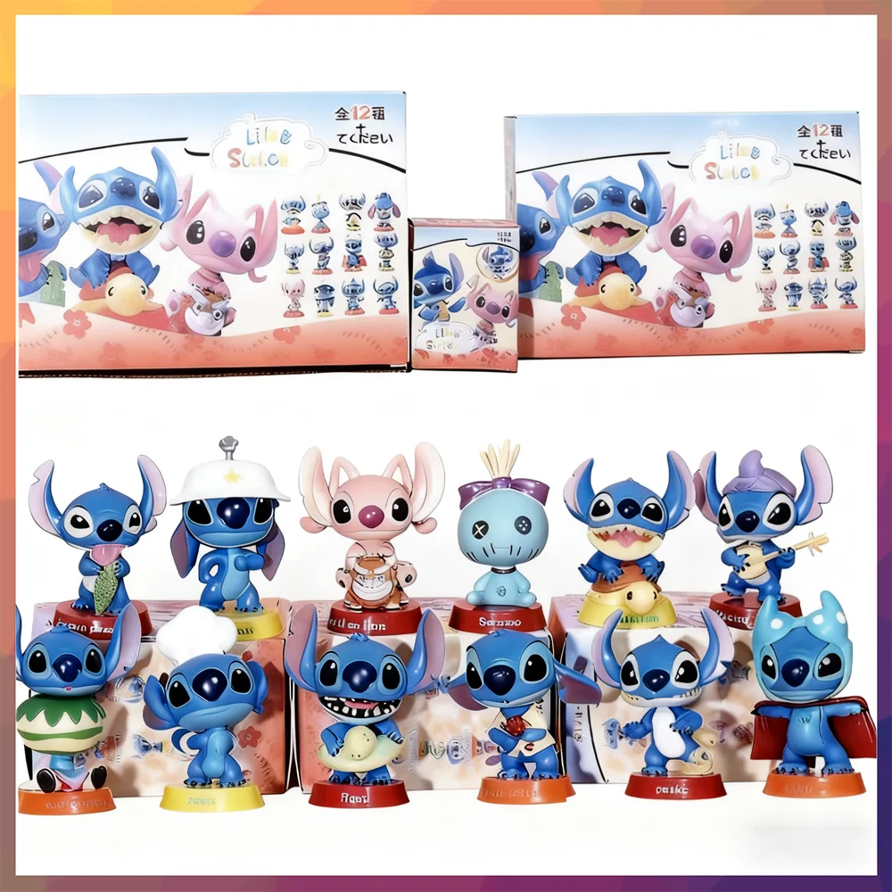 

High Quality 12pcs 5cm Stitch Doll Figures Stitch Doll four-piece Cartoon Stitch Toys Ornaments Micro Cake Desk Decoration