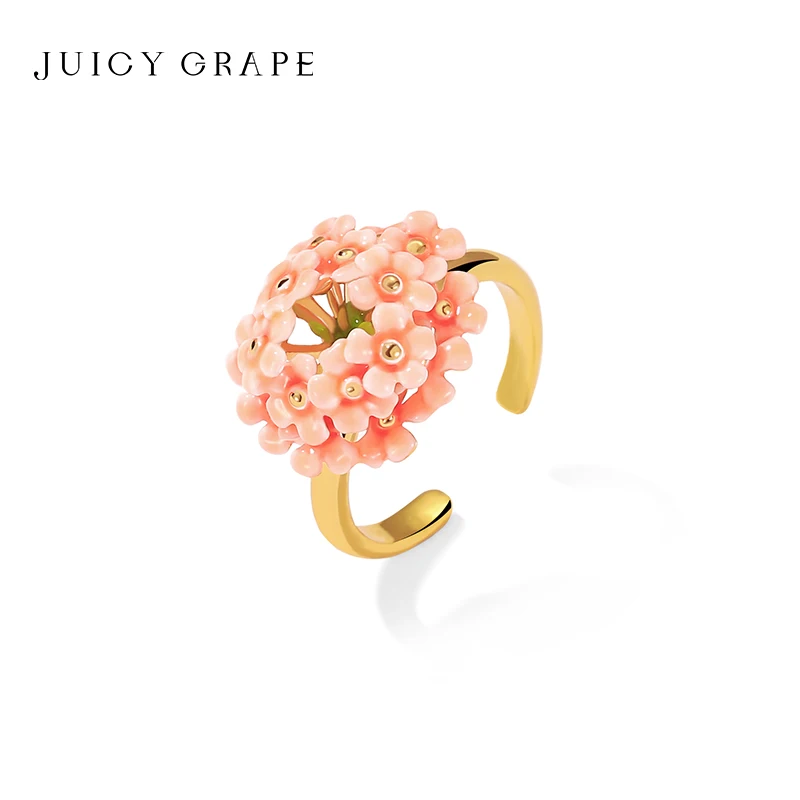 Juicy Grape Handcrafted Purple Enamel Forget-Me-Not Flower Ring for Women Elegant Violet Jewelry Gift for Engagement Party