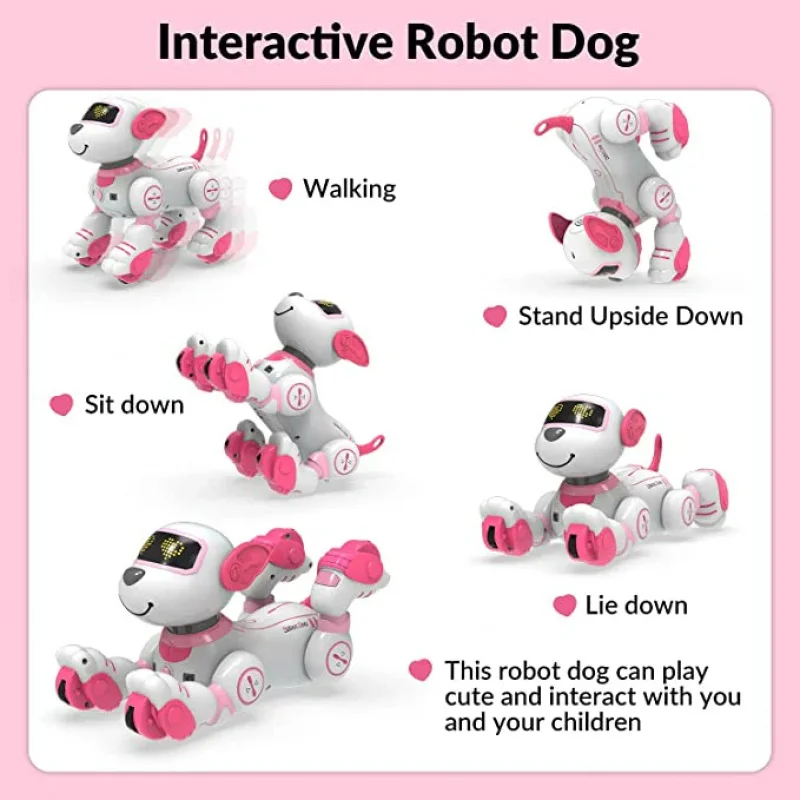 Jouet pour chien robot télécommandé intelligent – Animal de compagnie électrique sensible au cascade, danse et au toucher pour enfants