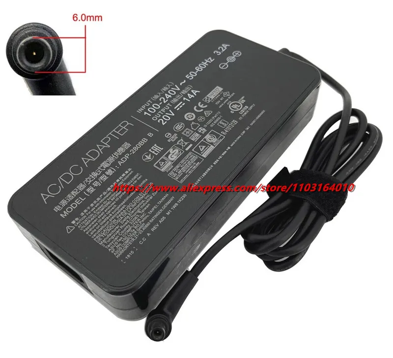 ADP-280BB B 14A 20V 280W AC Adapter Charger For ASUS ROG Strix G16 G614JI-XS96 TUF Gaming A16 FA617XT Laptop Power Supply 6.0mm