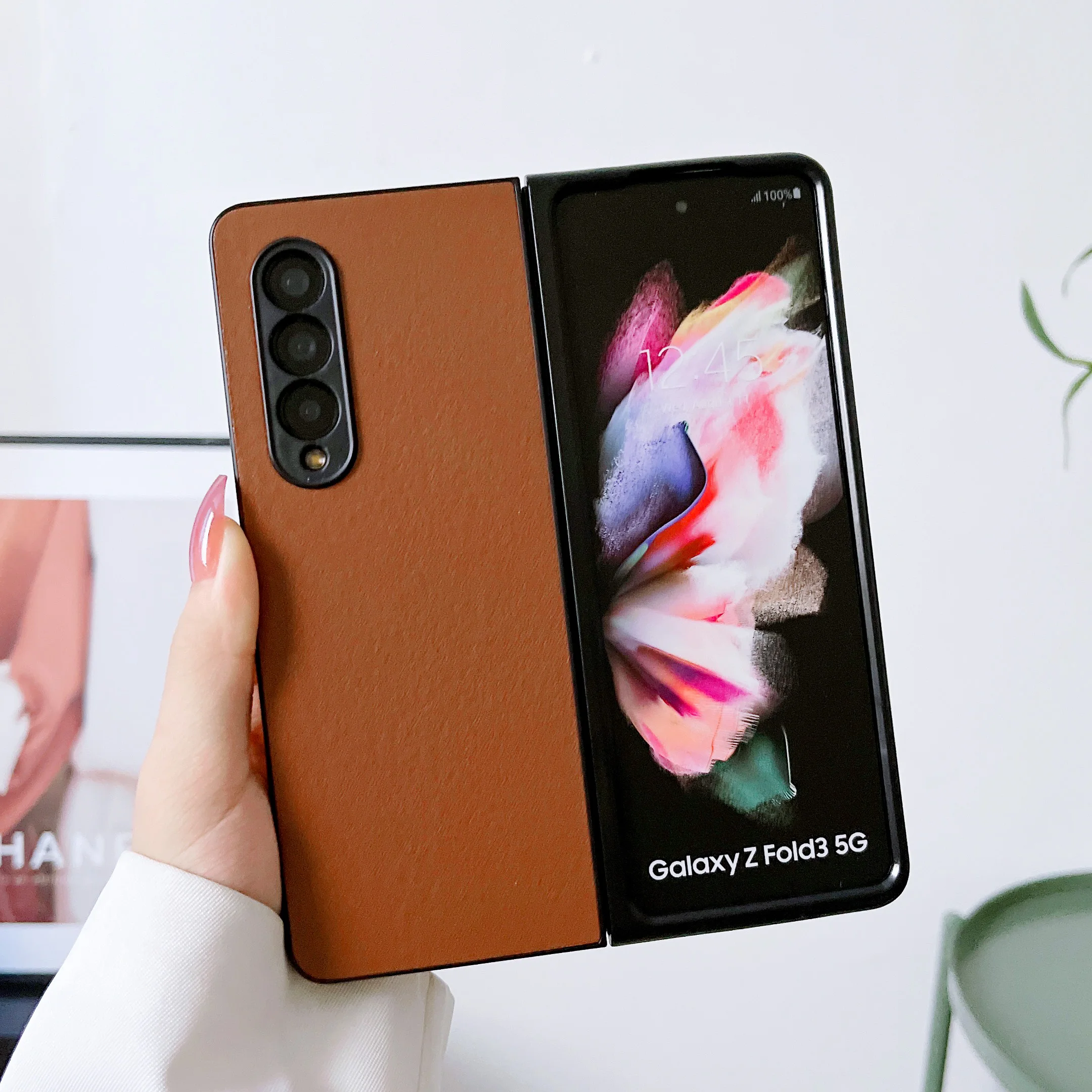 Ultra Thin Solid Leather Plastic Case For Samsung Galaxy Z Fold 3 4  5 Cover