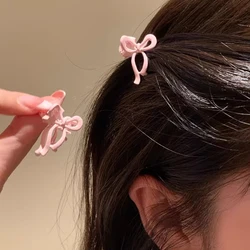 Korean Style Mini Solid Color Ribbon Bow Design Alloy Hair Claws Trendy Barrettes Side Clips Girls Hair Accessories Headwear