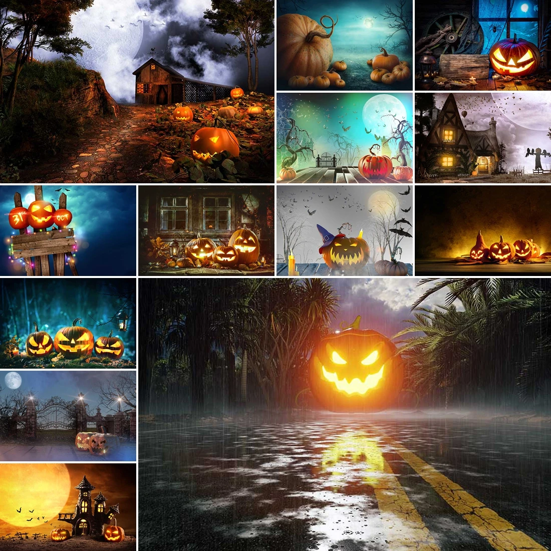 

MOON.QG Halloween Decoration Backdrop Pumpkin Lantern Tomb Night Photography Backgrounds Photo Studio Photobooth Child Portrait
