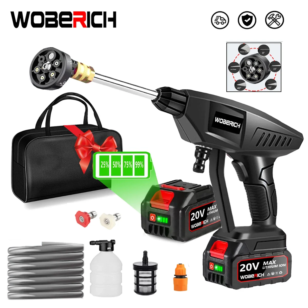 WOBERICH Cordless High Pressure Car Washer Portable for Car water Water Electric Water Gun Foam Generator With bag for Makita