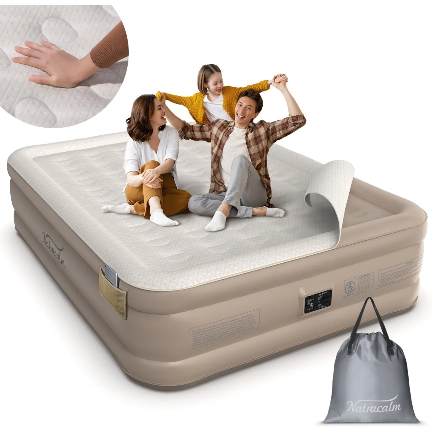 Queen Air Mattress with Built in Pump, Luxury Blow Up Mattress, Mattress with Upgraded Soft Top Surface, Durable Air Bed