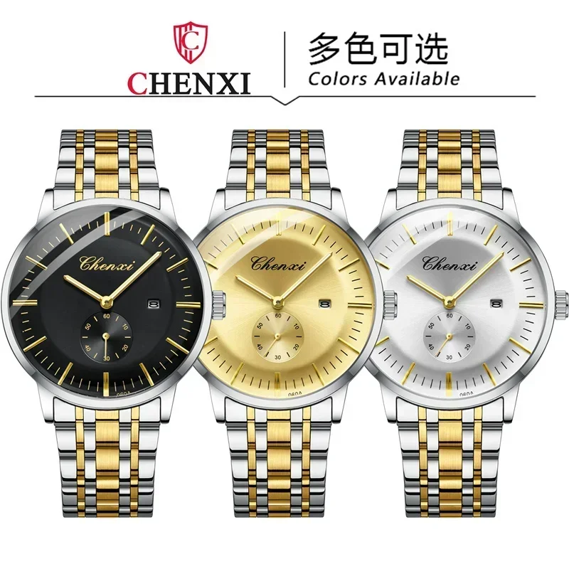 CHENXI 060 jam tangan pria kasual merek Top jam tangan asli tahan air baja tahan karat jam tangan baru untuk pria hadiah jam tangan terbaik