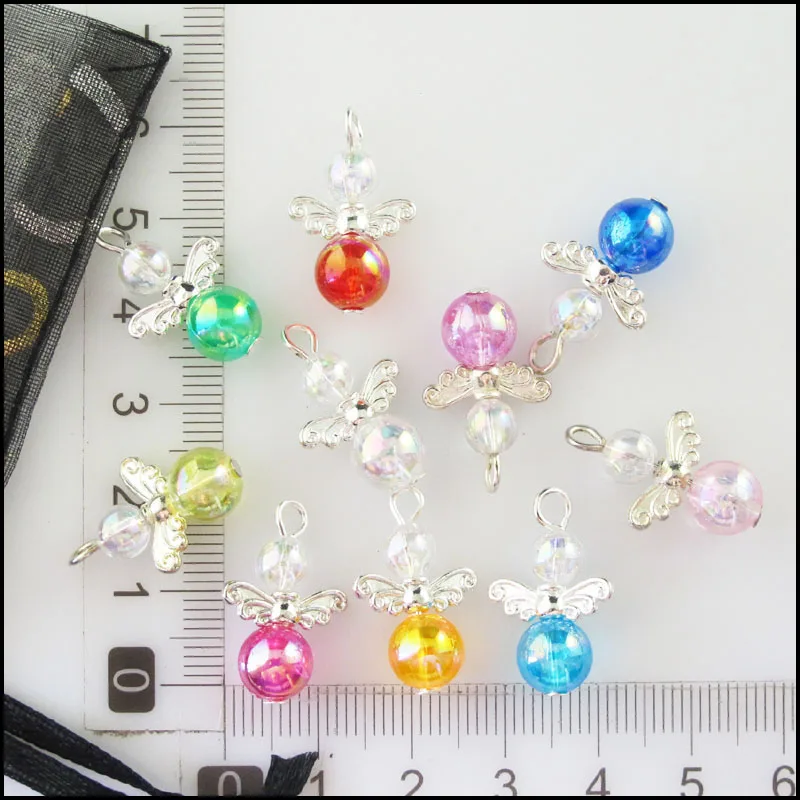 Fashion 20Pcs Mixed Dazzling Ball Beads Angel Acrylic Plastic Charms Pendants 14x21mm