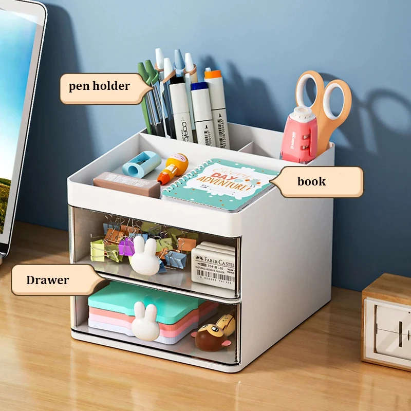 Small Desk Organizer With Drawer, Office Desktop Storage Box, Makeup Organizer, Business Card/Pen/Pencil/Mobile Phone/Stationery