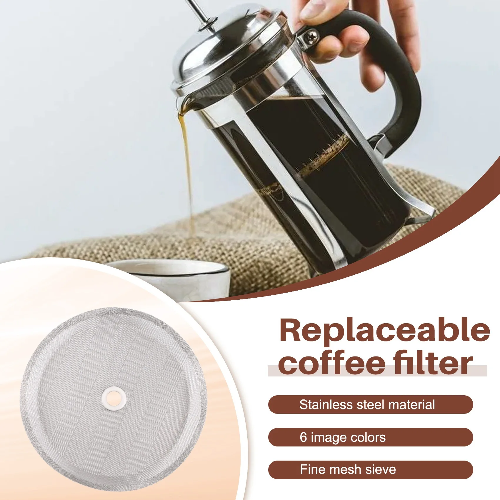 A48I 34Oz,8Cup French Press Coffee Makers and Tea Machines 4 Inch Stainless Steel French Press Replacement Coffee Filter Mesh