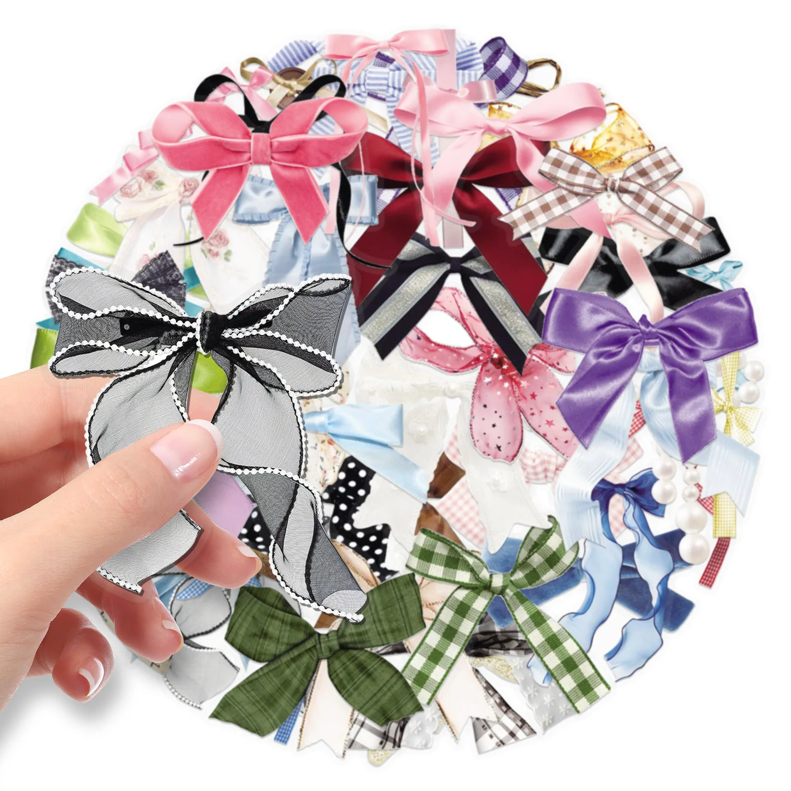 

10/30/50PCS Transparent Colorful Bows Cartoon Graffiti Sticker Realistic Cute and Girlish Style Cartoon Decal Laptop Cup Kid Toy