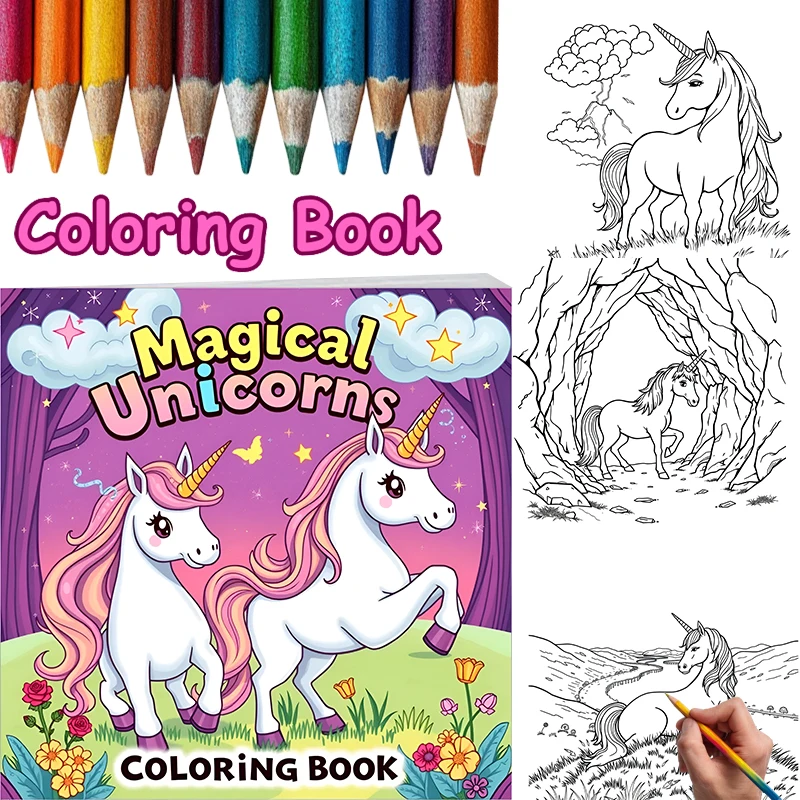 

28-страничная книжка-раскраска с единорогом для взрослых | Раскраска для рисования на Рождество, День Благодарения