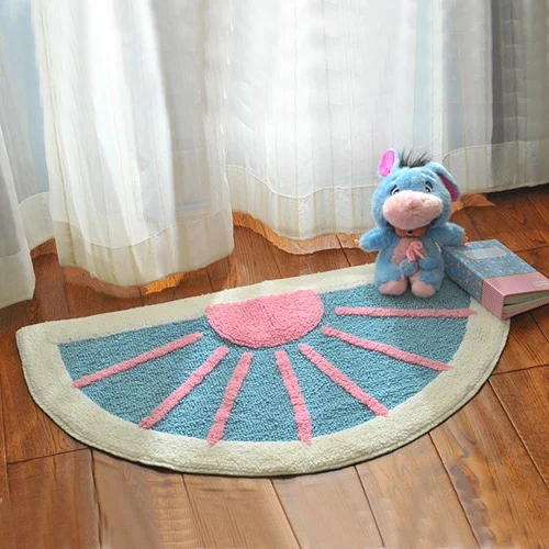 

Water Absorbent Batoom Mat Semi-Circular Non-Slip Toilet Kitchen Home Entrance Door Mat Cotton Handwoven Geometric Pattern