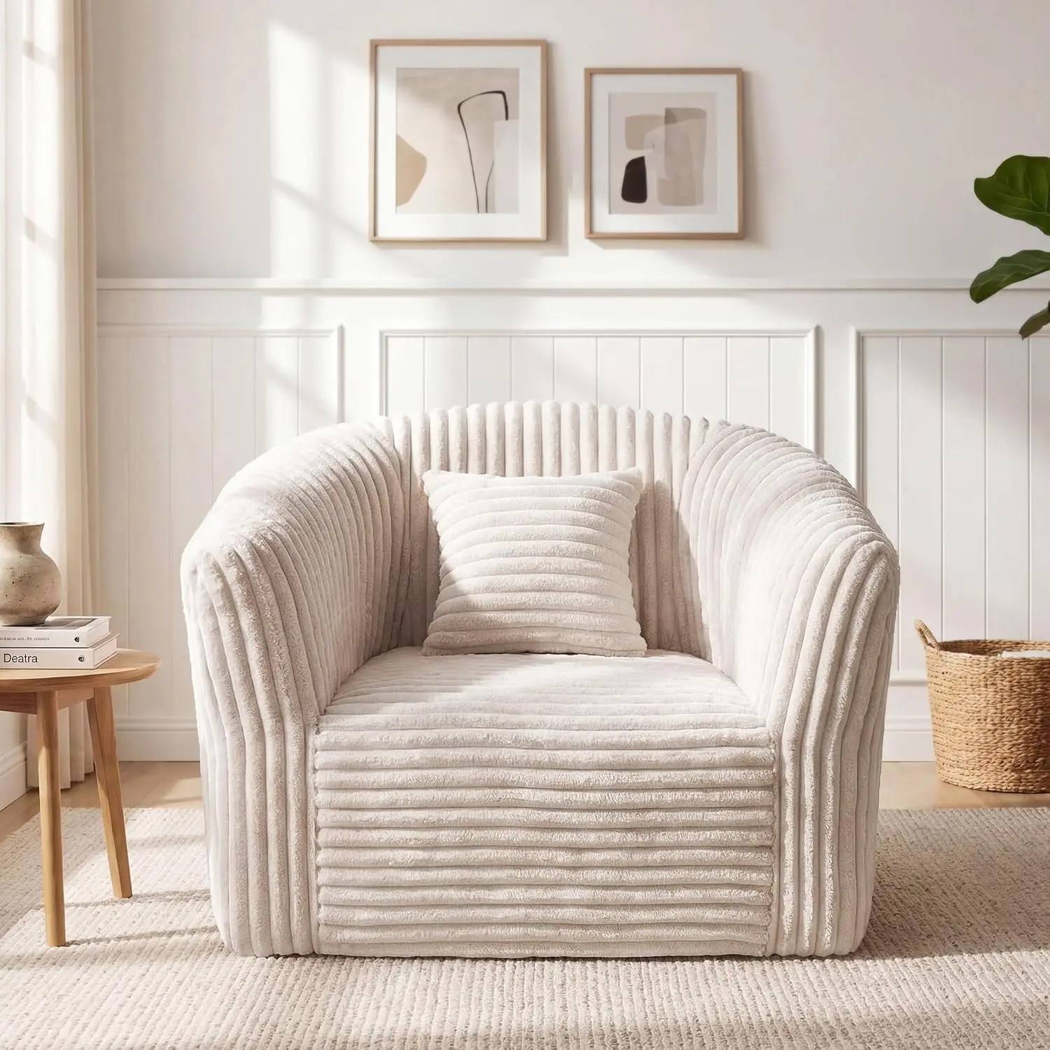 Corduroy Accent Chair for Living Room Boneless Cloud Design Beige, Customized