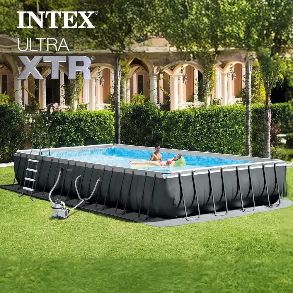 Above Ground Pool Set with 32t x 16t Gear, Sand Filter Pump, Lounge Recliners (2), and Cooler