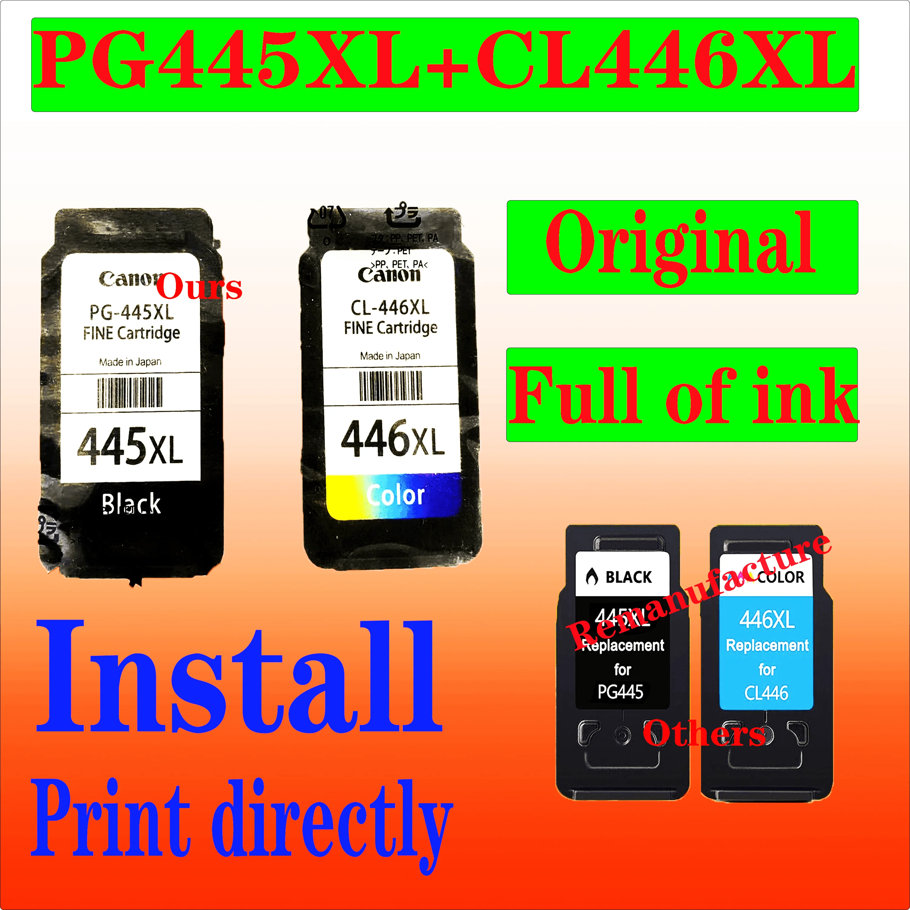 Canon PG 445 446 ink PG445XL CL446XL refillable ink cartridge for MG2440 MG2540 MG2940 MG294