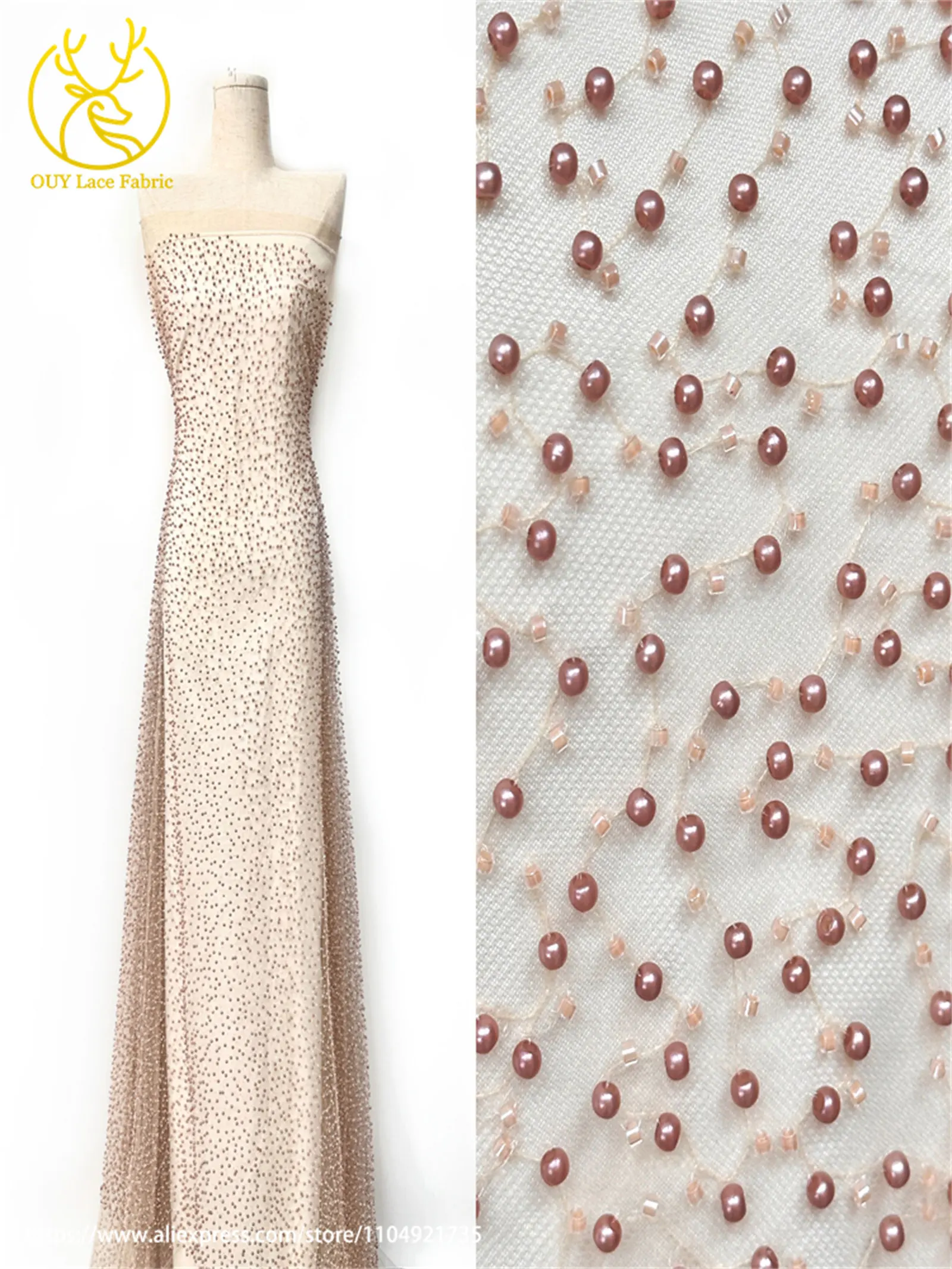 Großhandel Heißer Verkauf Eis Blau Afrikanischen Nigerian Perlen Spitze Stoff für Nähen Damen Party Hochzeit Hochzeit Kleid Material – Detail 6
