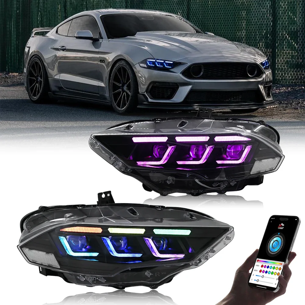 

New for Mustang 2018 - 2022 Front Headlight Assembly 6000k Rotating Lens Headlamp Direct Fit Replacement