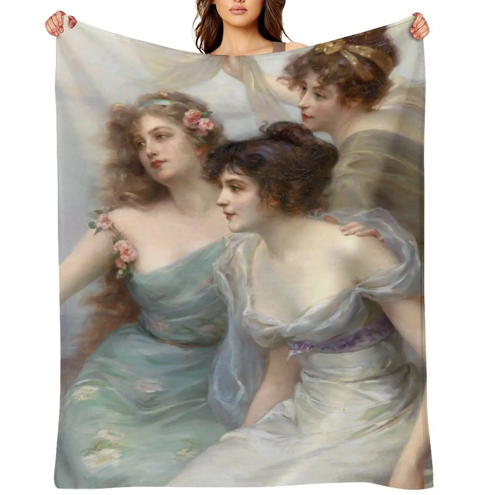 

Detail of The Three Graces by Edouard Bisson Throw Blanket Decoratives Baby Luxury St manga Blankets