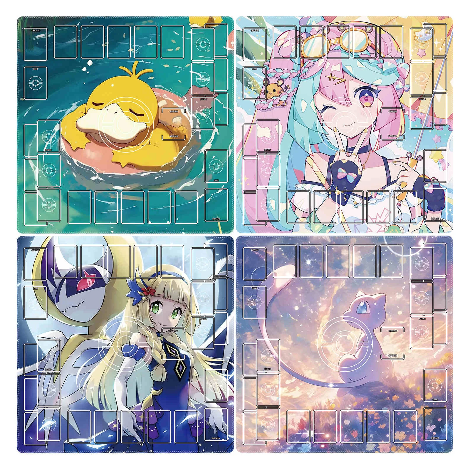 

600X600X2Mm Pokemon Trainer Lillie Iono Настольная игра Карточный коврик OPCG PTCG Psyduck Mew Двойной боевой настольный коврик Аниме-карта Подарочная игрушка