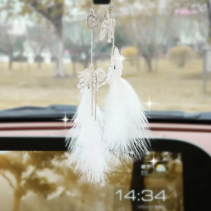 Soft Feather Pendants Elegant Feather Keychain Pendant Suspending Lucky Ornaments For Doors Window Wall