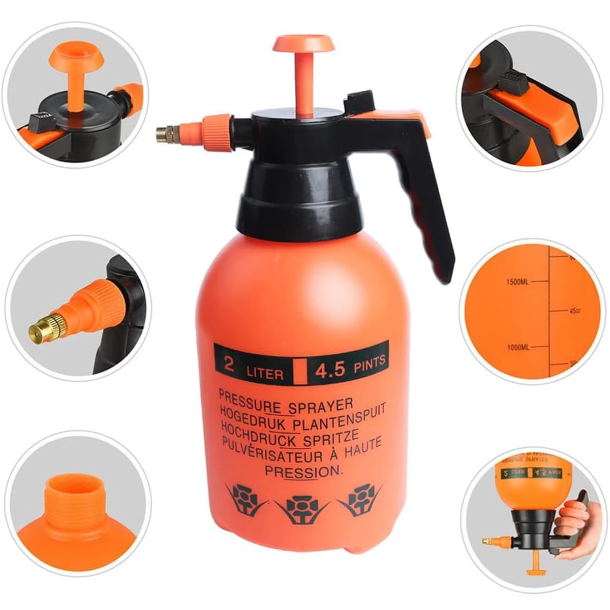 2-Liter-Druckgießkanne, manuelle Druckgartenwerkzeuge, Gartengeräte, Zerstäuberdüse für Sprühsystemflaschen – Detail 2
