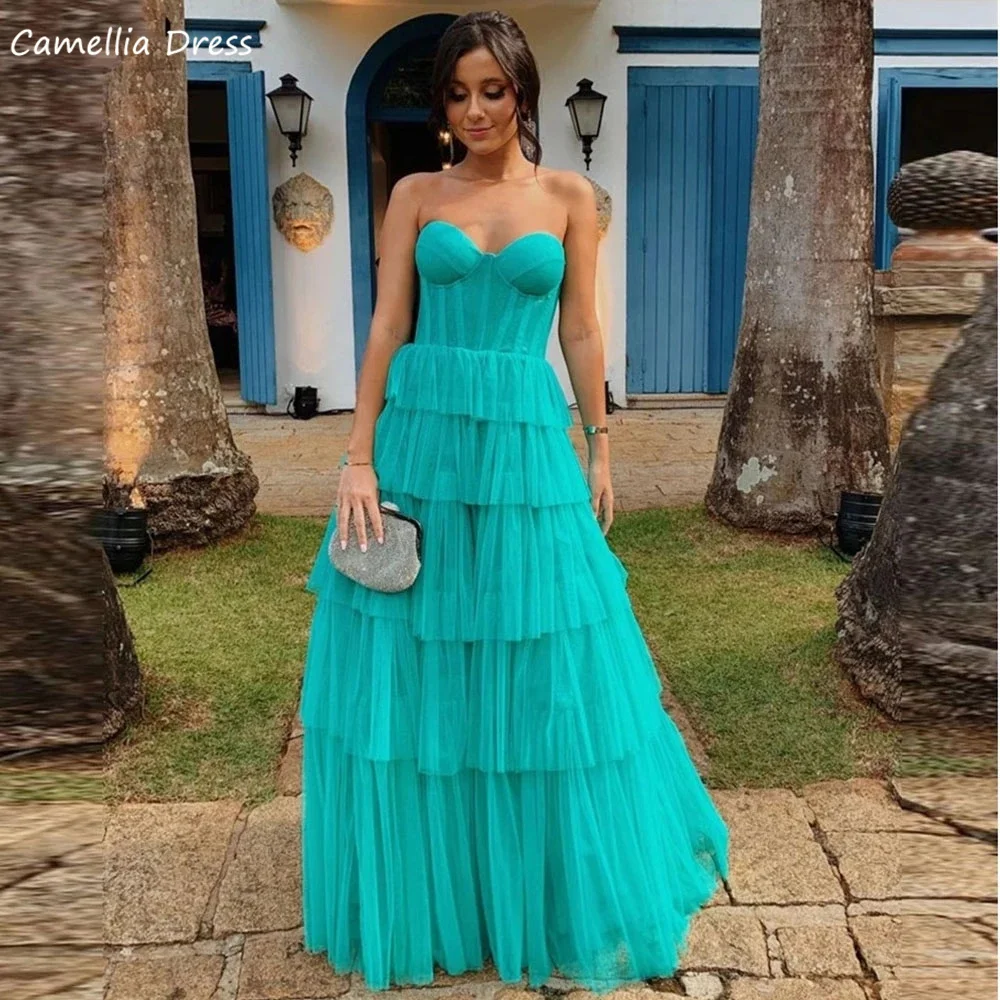 

Modern Tiered Skirt Tulle Long Prom Dresses Sweetheart Formal Evening Party Gowns Arabia Prom Gowns Robe De Soirée فستان سهرة