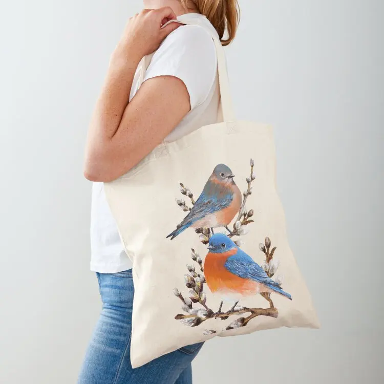 

Eastern Bluebird Couple Tote Bag custom fabric bag Canvas stote bag female the tote