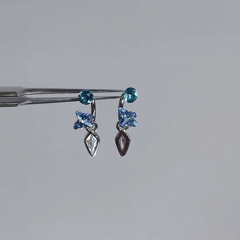 1PCS Exquisite Butterfly Zircon Pendant 316L Stainless Steel 1.2mm Annular Ear Bone Nail Earring for Women Y2K Auricle Jewelry