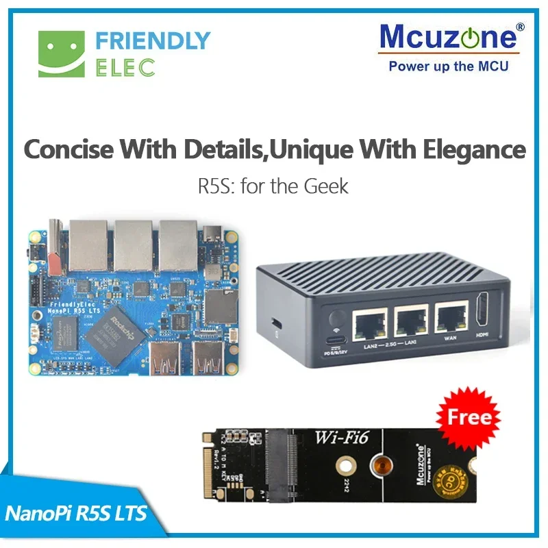 

NanoPi_R5S LTS, free NVME to wifi6 network card,RK3568,4GB DDR,32GB eMMC (various flash modes: card/usb/Web) M.2 NVME SSD,HDMI