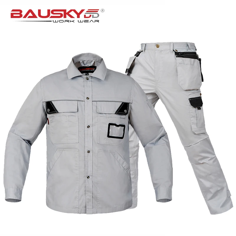 

Summer Polycotton Work Suits Industrial for Men Working Shirts Long Sleeves Thin Cargo Pants Multi Pockets Tooling Pants