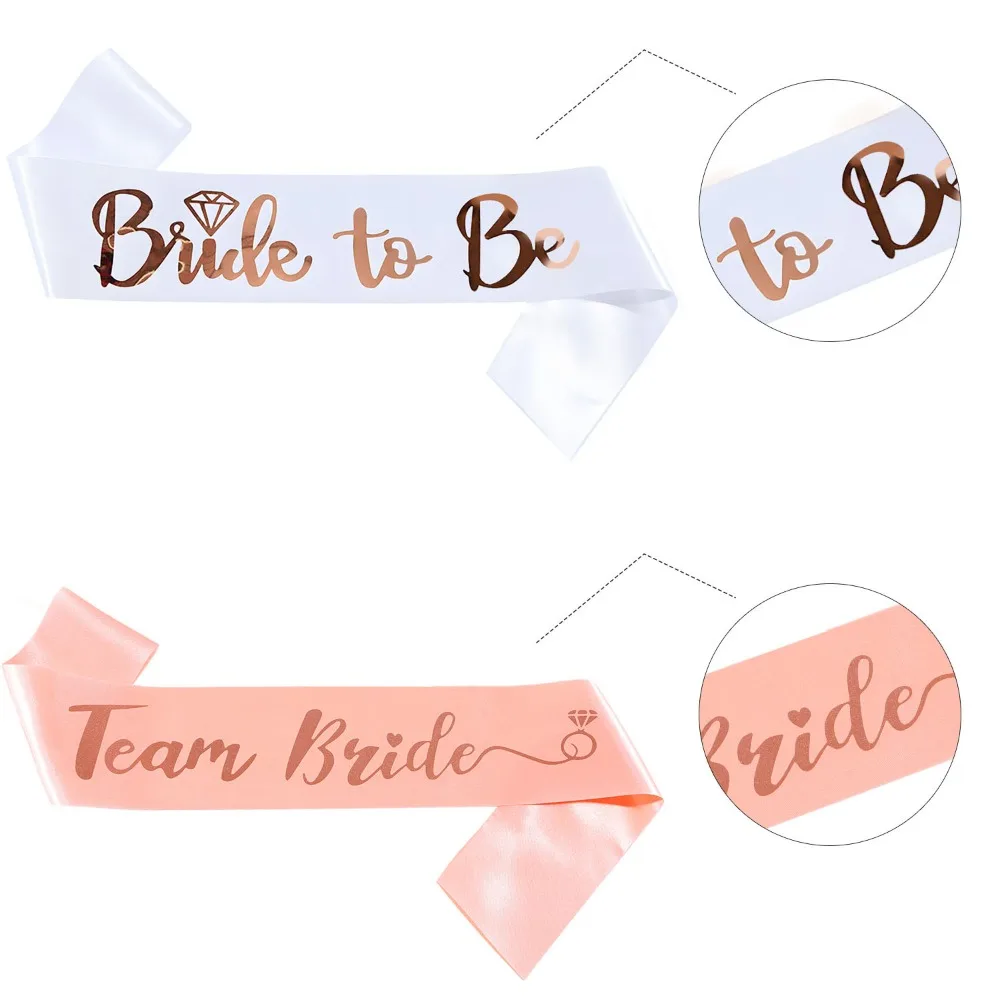 Set 13pcs Bachelorette Party Supplies Bride To Be and Team Bride Satin Sash Headband Veil for Bridal Shower Wedding Decorations - view 3