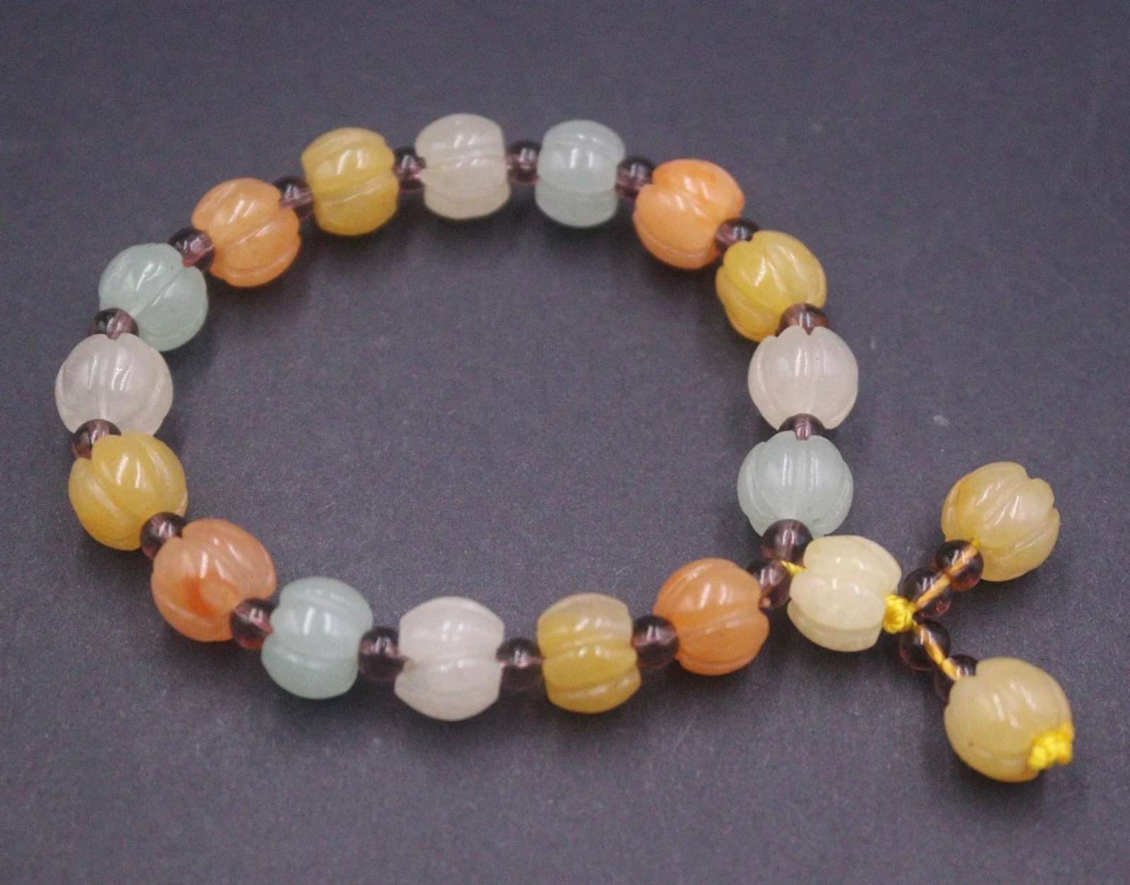 

Natural Colorful Jade Lucky Men Women Gift 10mm Width Carved Pumpkin Beaded Bracelet