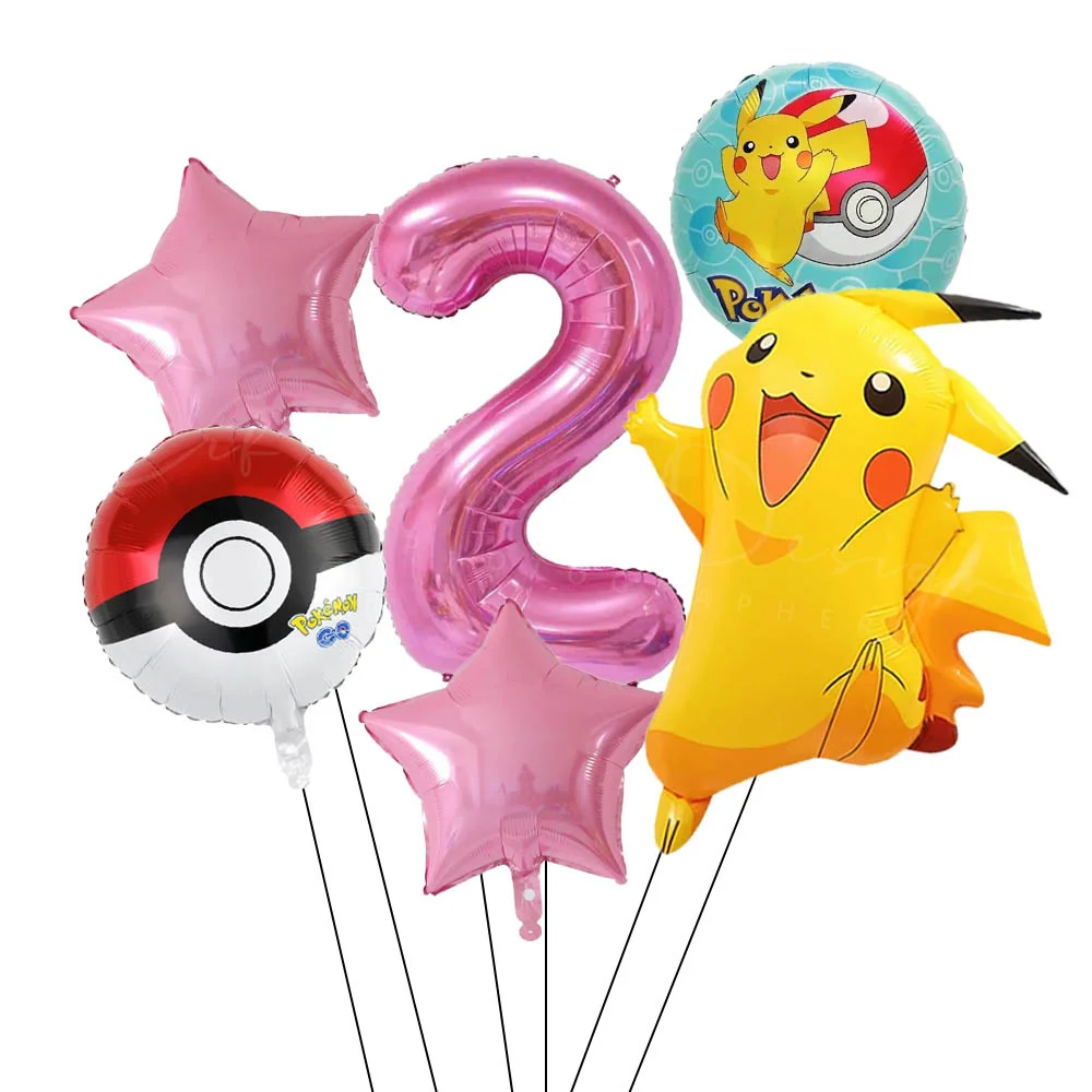 6 stücke Cartoon Pikachu Thema Folienballons Set Rosa Schwarz Digitale Folienballon Kinder Geburtstag Baby Shower Party Dekoration Geschenke