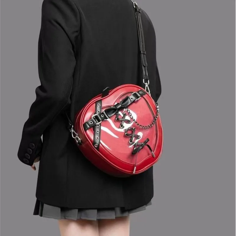 

JIAERDI популярный женский готический рюкзак с красным яблоком, женский рюкзак с бантом и цепочкой на ремешке, большая вместительная сумка через плечо, женская прозрачная сумка Ita в стиле аниме