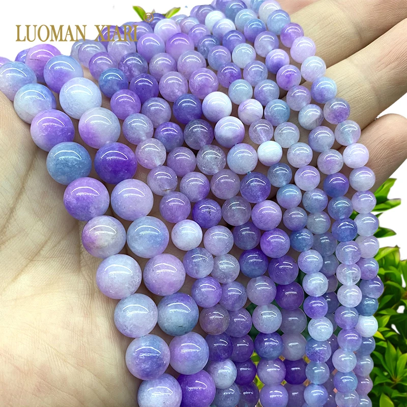 4-12MM Natural Stone Purple Flower Jades Chalcedony Loose Round Spacer Bead for Jewelry Making Diy Earrings Bracelet Accessories